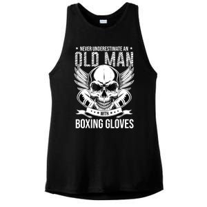 Never Underestimate An Old Man With Boxing Gloves Ladies PosiCharge Tri-Blend Wicking Tank