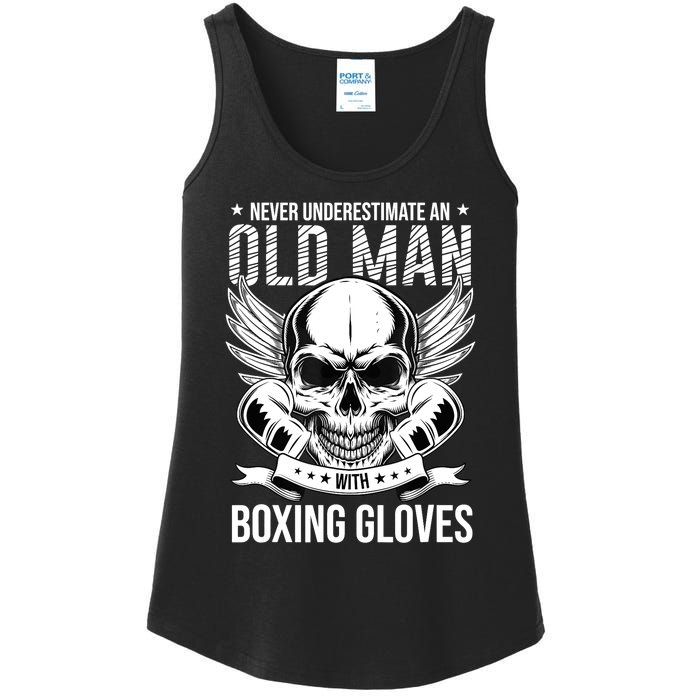 Never Underestimate An Old Man With Boxing Gloves Ladies Essential Tank