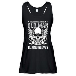 Never Underestimate An Old Man With Boxing Gloves Ladies Essential Flowy Tank