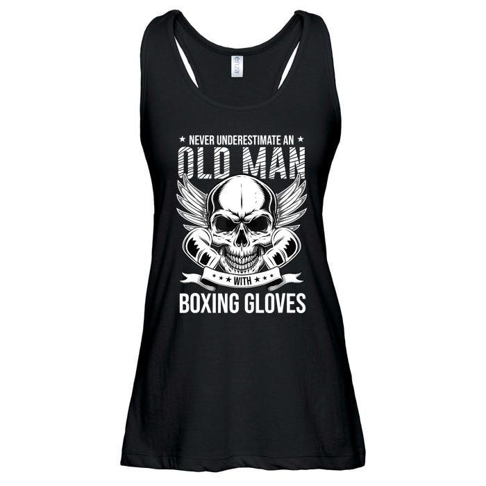 Never Underestimate An Old Man With Boxing Gloves Ladies Essential Flowy Tank