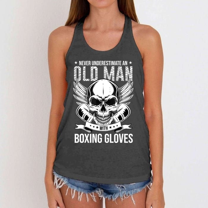 Never Underestimate An Old Man With Boxing Gloves Women's Knotted Racerback Tank