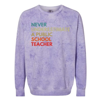 Never Underestimate A Public School Teacher Walz Waltz Colorblast Crewneck Sweatshirt