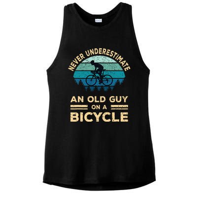 Never Underestimate An Old Guy On A Bicycle Funny Cycling Ladies PosiCharge Tri-Blend Wicking Tank