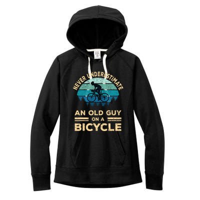 Never Underestimate An Old Guy On A Bicycle Funny Cycling Women's Fleece Hoodie