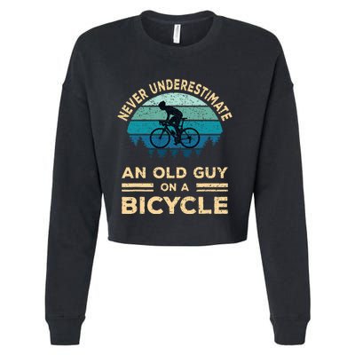 Never Underestimate An Old Guy On A Bicycle Funny Cycling Cropped Pullover Crew