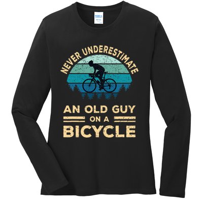 Never Underestimate An Old Guy On A Bicycle Funny Cycling Ladies Long Sleeve Shirt