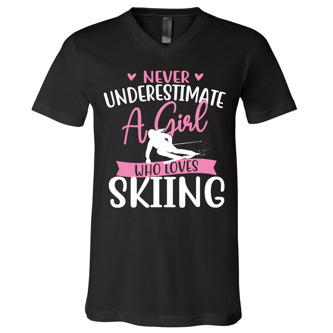 Never Underestimate A Girl Who Loves Skiing Skier Ski V-Neck T-Shirt