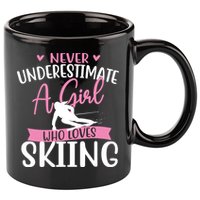 Never Underestimate A Girl Who Loves Skiing Skier Ski 11oz C Handle Ceramic Mug