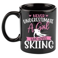 Never Underestimate A Girl Who Loves Skiing Skier Ski 11oz C Handle Ceramic Mug