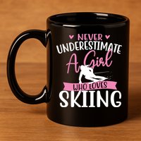 Never Underestimate A Girl Who Loves Skiing Skier Ski 11oz C Handle Ceramic Mug