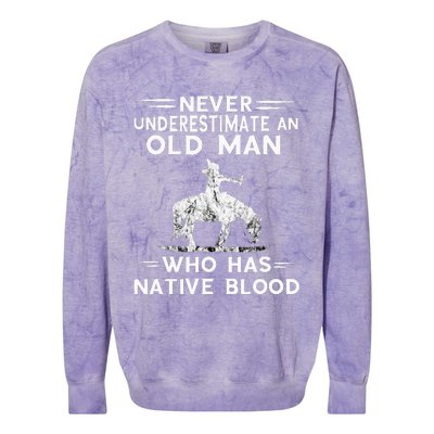 Never Underestimate An Old Man Native American Warrior Colorblast Crewneck Sweatshirt