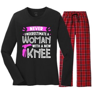 Never Underestimate A Women New Knee Replacement Surgery Women's Long Sleeve Flannel Pajama Set 