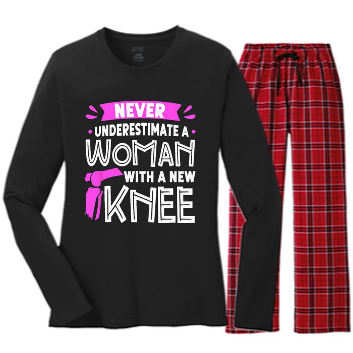 Never Underestimate A Women New Knee Replacement Surgery Women's Long Sleeve Flannel Pajama Set 