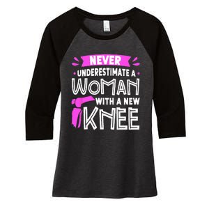 Never Underestimate A Women New Knee Replacement Surgery Women's Tri-Blend 3/4-Sleeve Raglan Shirt