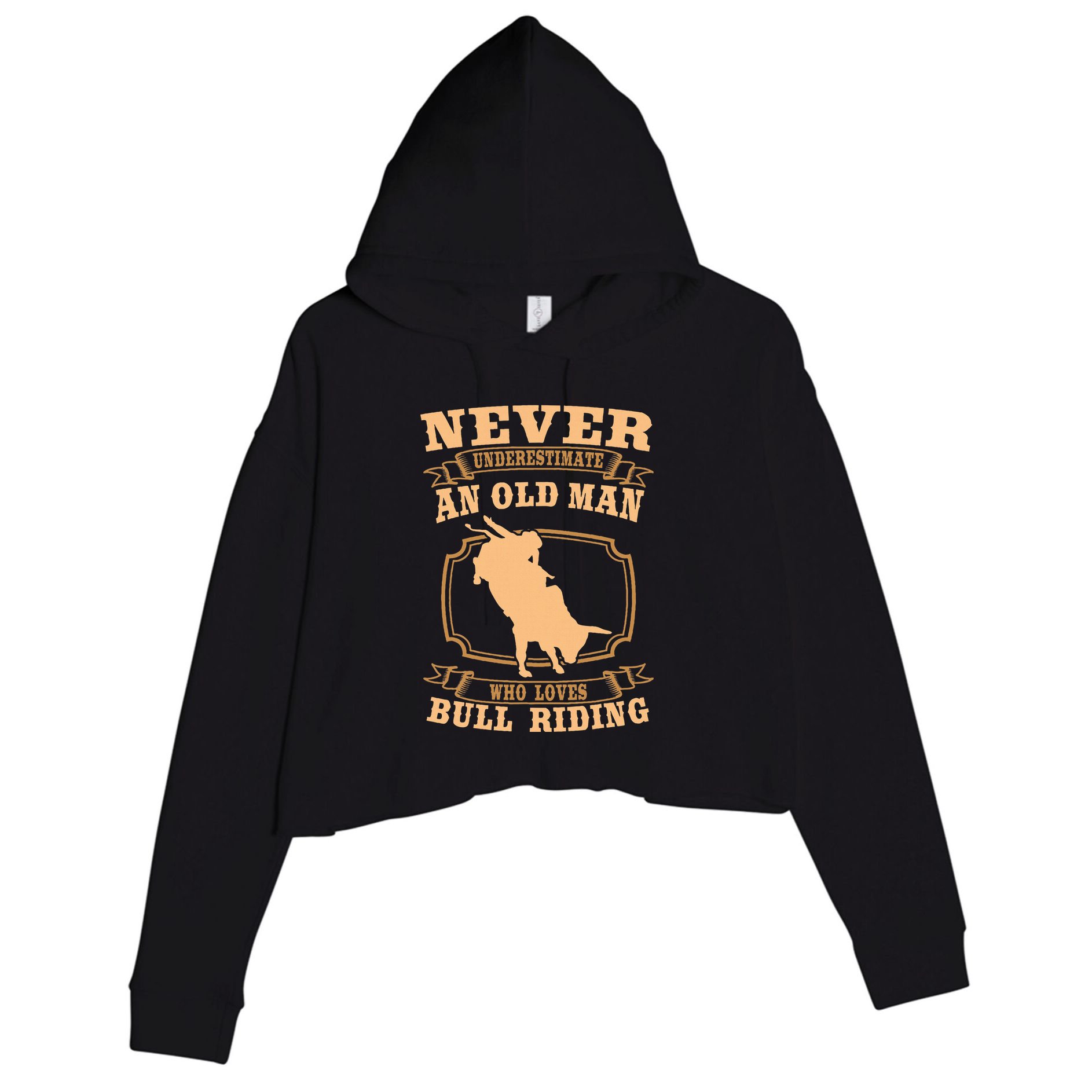 Never Underestimate An Old Man Bull Riding Rodeo Sport Crop Fleece Hoodie