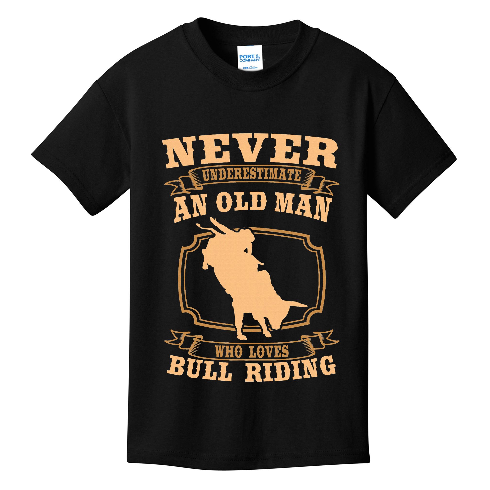 Never Underestimate An Old Man Bull Riding Rodeo Sport Kids T-Shirt