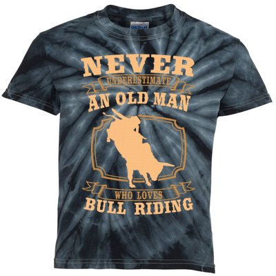 Never Underestimate An Old Man Bull Riding Rodeo Sport Kids Tie-Dye T-Shirt