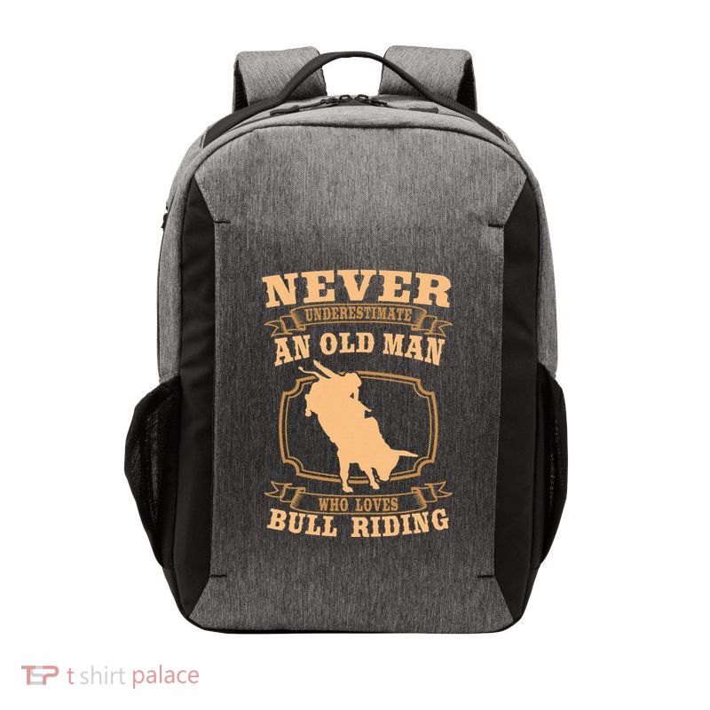 Never Underestimate An Old Man Bull Riding Rodeo Sport Vector Backpack