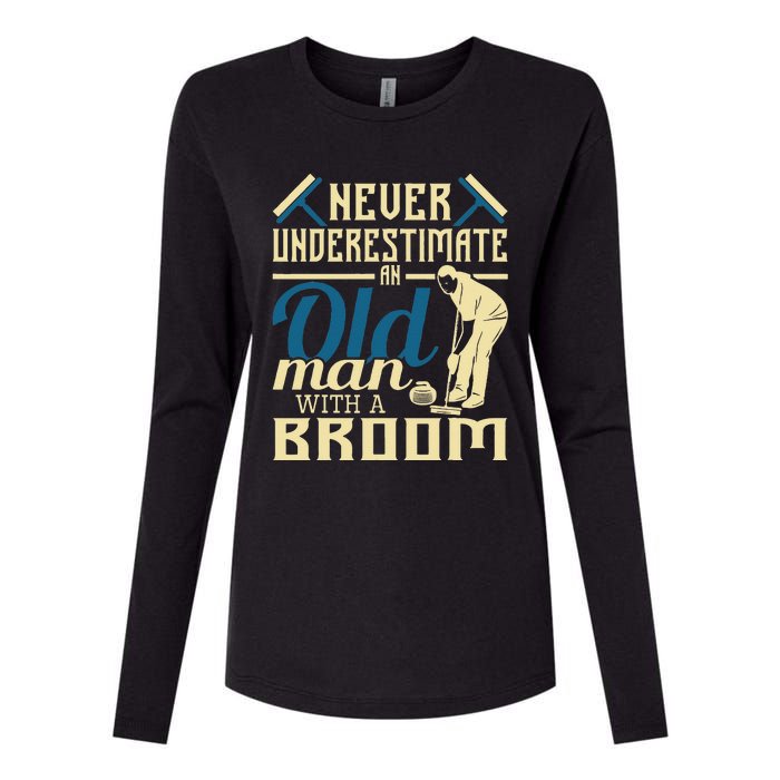 Never Underestimate An Old Man With A Broom Curling Curler Womens Cotton Relaxed Long Sleeve T-Shirt