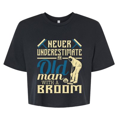 Never Underestimate An Old Man With A Broom Curling Curler Bella+Canvas Jersey Crop Tee