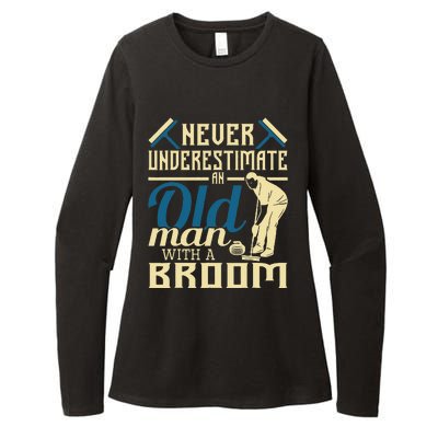 Never Underestimate An Old Man With A Broom Curling Curler Womens CVC Long Sleeve Shirt