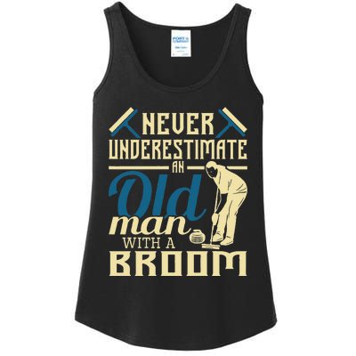 Never Underestimate An Old Man With A Broom Curling Curler Ladies Essential Tank