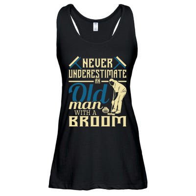 Never Underestimate An Old Man With A Broom Curling Curler Ladies Essential Flowy Tank