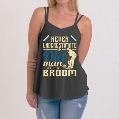 Never Underestimate An Old Man With A Broom Curling Curler Women's Strappy Tank