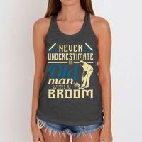 Never Underestimate An Old Man With A Broom Curling Curler Women's Knotted Racerback Tank