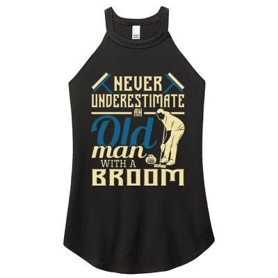 Never Underestimate An Old Man With A Broom Curling Curler Women’s Perfect Tri Rocker Tank