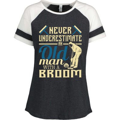 Never Underestimate An Old Man With A Broom Curling Curler Enza Ladies Jersey Colorblock Tee