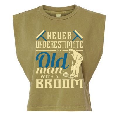 Never Underestimate An Old Man With A Broom Curling Curler Garment-Dyed Women's Muscle Tee