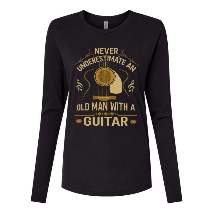 Never Underestimate An Old Man With A Guitar Acoustic Player Womens Cotton Relaxed Long Sleeve T-Shirt