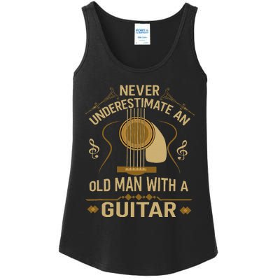 Never Underestimate An Old Man With A Guitar Acoustic Player Ladies Essential Tank