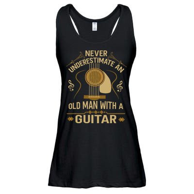 Never Underestimate An Old Man With A Guitar Acoustic Player Ladies Essential Flowy Tank