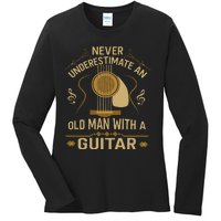 Never Underestimate An Old Man With A Guitar Acoustic Player Ladies Long Sleeve Shirt