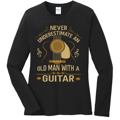 Never Underestimate An Old Man With A Guitar Acoustic Player Ladies Long Sleeve Shirt