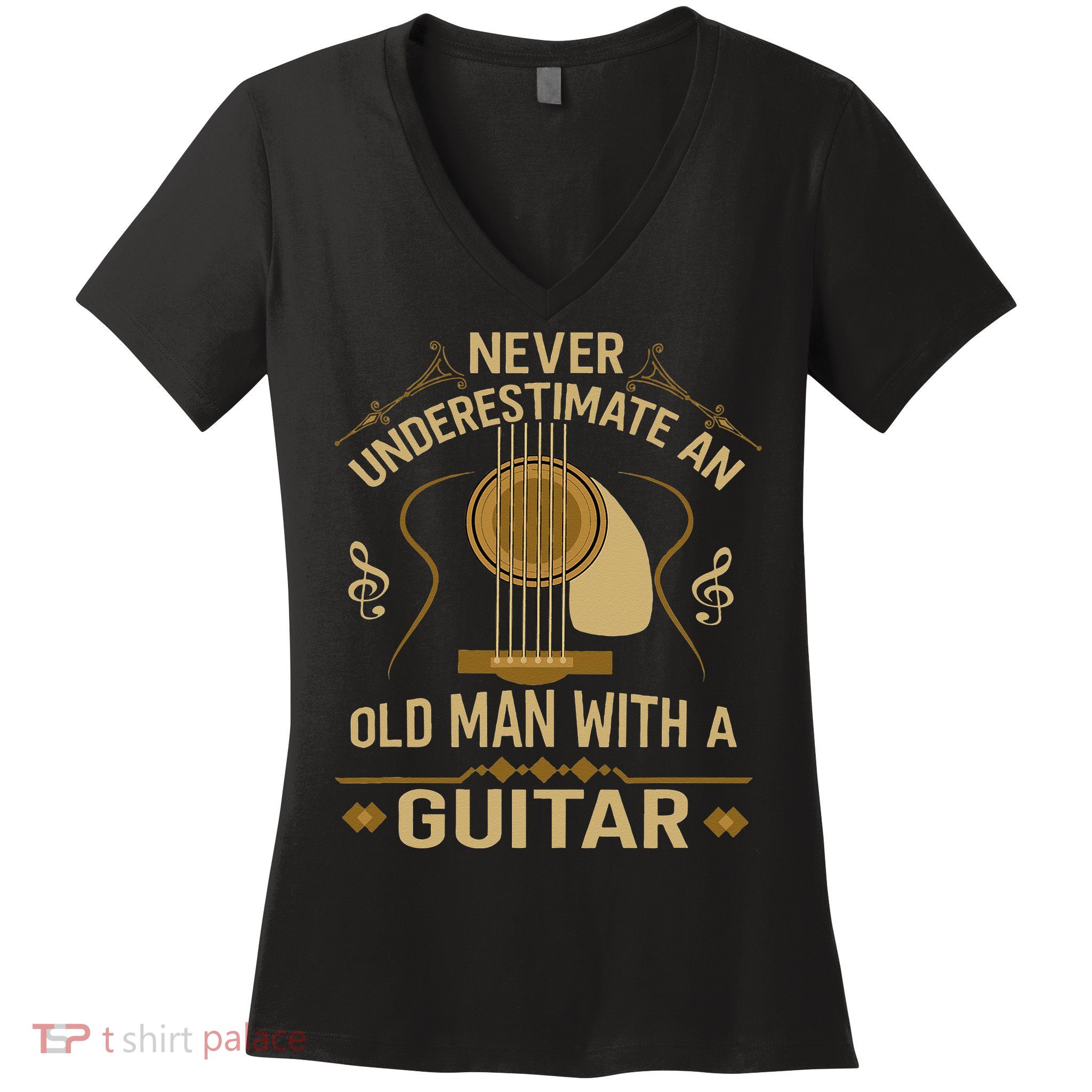 Never Underestimate An Old Man With A Guitar Acoustic Player Women's V-Neck T-Shirt