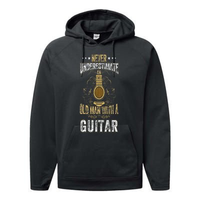 Never Underestimate An Old Man With A Guitar Acoustic Player Performance Fleece Hoodie