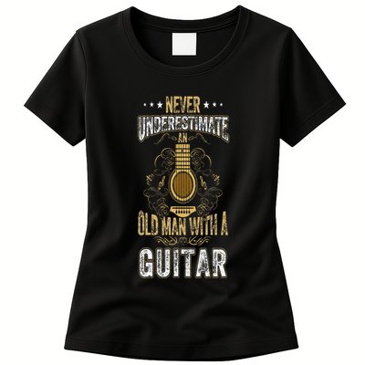 Never Underestimate An Old Man With A Guitar Acoustic Player Womens T-Shirt