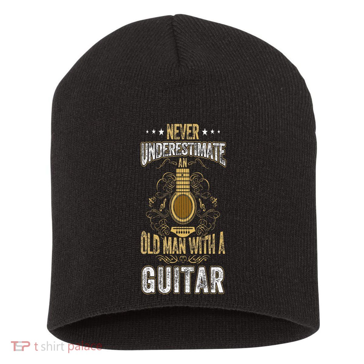Never Underestimate An Old Man With A Guitar Acoustic Player Short Acrylic Beanie