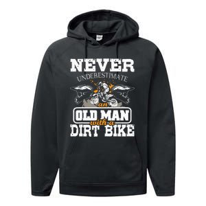 Never Underestimate An Old Man With A Dirt Bike Motocross Performance Fleece Hoodie