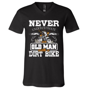 Never Underestimate An Old Man With A Dirt Bike Motocross V-Neck T-Shirt