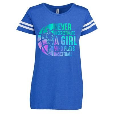 Never Underestimate A Girl Who Plays Basketball Gift Funny Sport Enza Ladies Jersey Football T-Shirt