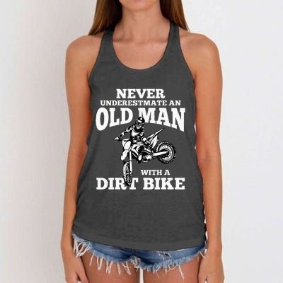 Never Underestimate An Old Man With A Dirt Bike Funny Gifts Women's Knotted Racerback Tank