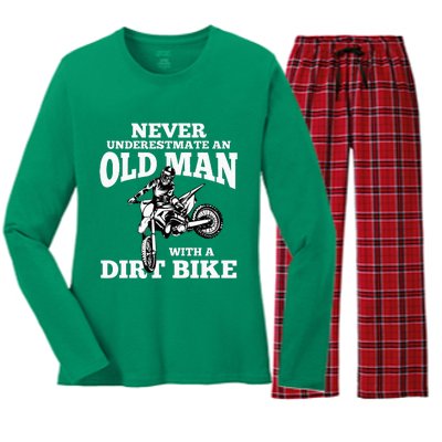 Never Underestimate An Old Man With A Dirt Bike Funny Gifts Women's Long Sleeve Flannel Pajama Set 