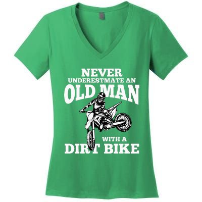 Never Underestimate An Old Man With A Dirt Bike Funny Gifts Women's V-Neck T-Shirt