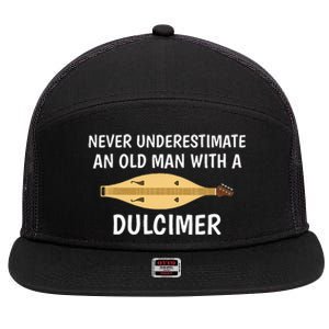 Never Underestimate An Old Man Appalachian Dulcimer 7 Panel Mesh Trucker Snapback Hat