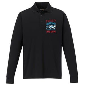 Never Underestimate An Old Man Who Loves Drag Racing Performance Long Sleeve Polo