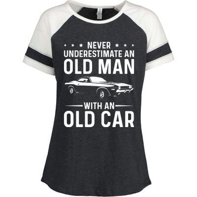 Never Underestimate An Old With An Old Car Classic Car Great Gift Enza Ladies Jersey Colorblock Tee